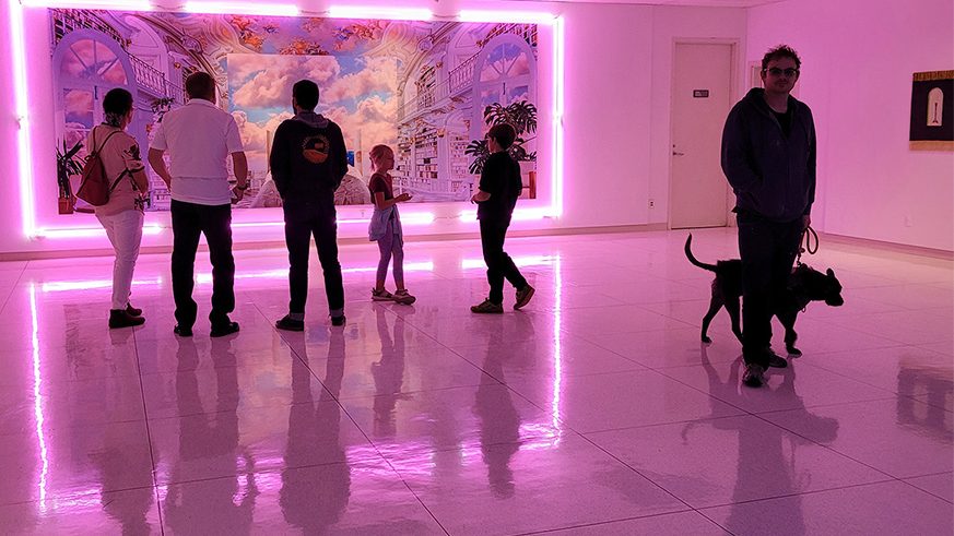 Attendees at an art opening in Nightingale Gallery